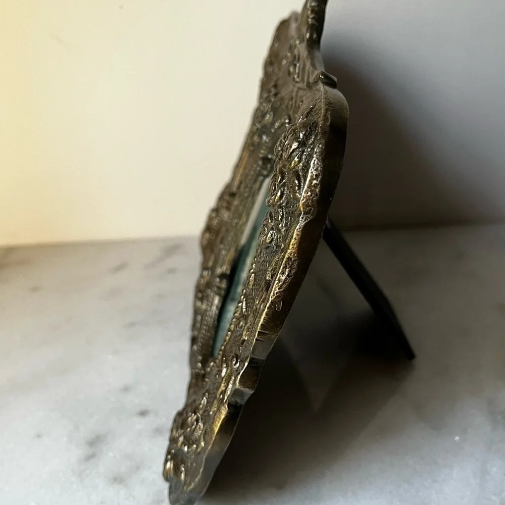 Gold ornate Double Photo Frame metal or brass for 3”x4” photo